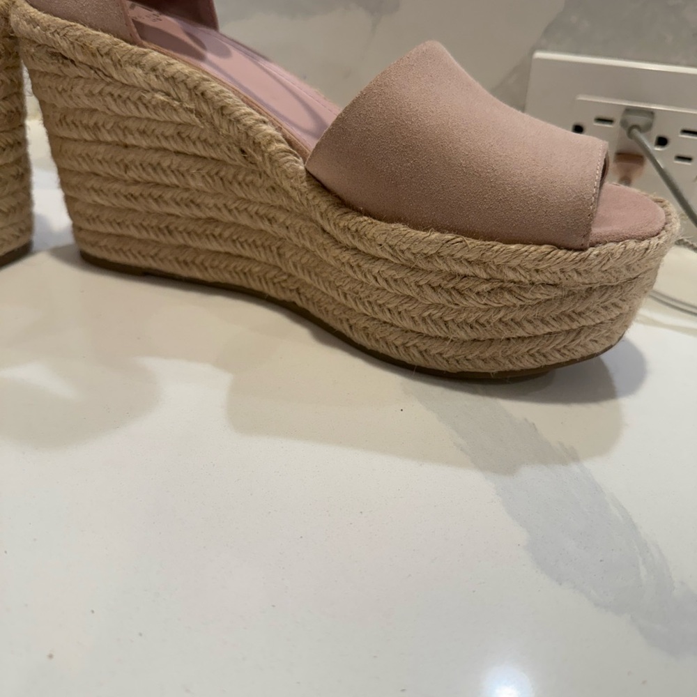 Marc Fisher Size 9 Mlalita Blush Suede Leather Upper Espadrille Wedge Sandals - Picture 7 of 16